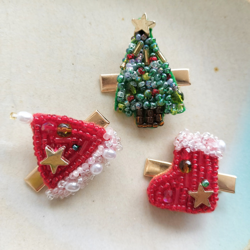 クリスマス』ヘアクリップ 3点セット ヘアピン vintage.ree 通販