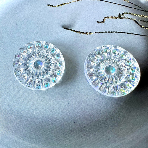 1個 チェコ 23mm レア ヴィンテージガラス オーロラ AB加工 ラウンド 