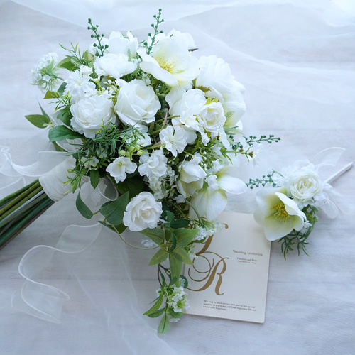 ♡ホワイトグリーンのナチュラルブーケ♡ 〜憧れのヨーロッパウェディング風に〜 ホワイトグリーンのナチュラルブーケ ウェディングブーケ ブーケ