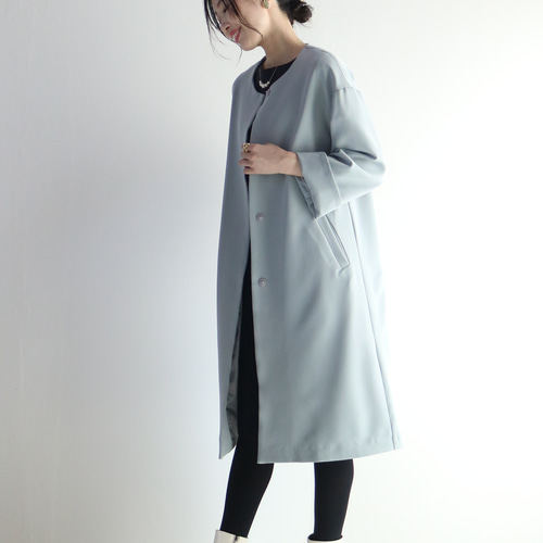【美品】アトリエまりこ　グレーのゆったりコート 春・秋【ブルーグレー】洗えるゆったりリラックス♪2wayロング