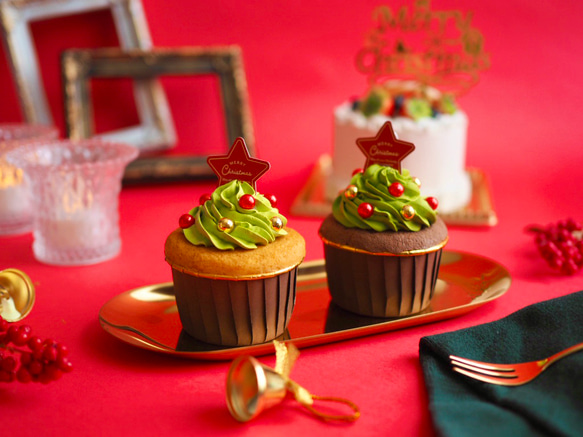 【特集掲載】メモスタンド　クリスマスツリーのカップケーキ 1枚目の画像