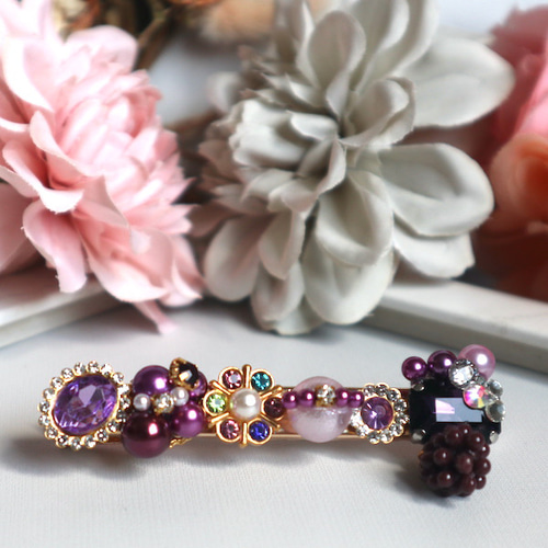 ビーズ装飾付き紫ピンクヘアクリップ 楽天市場】【2個入り】ヘアクリップ kirakira フラワー 約3.5