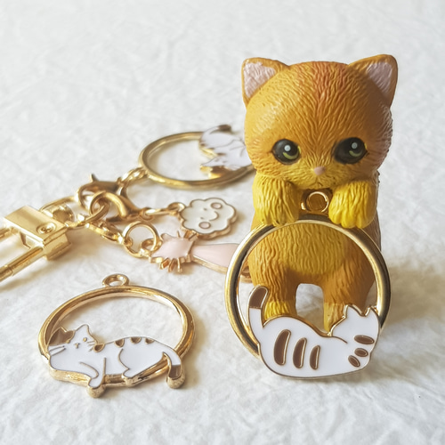ハンドメイド デカネコキーホルダーチャームセット ハンドメイド デカネコキーホルダーチャーム