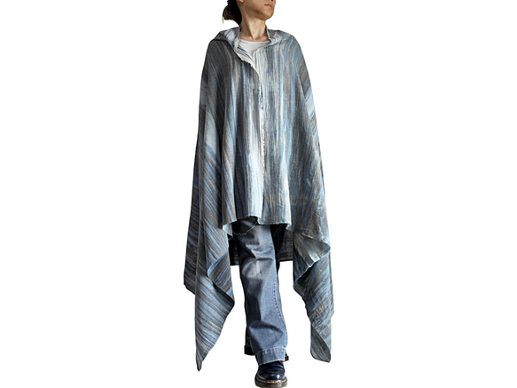 柔軟棉質天然靛藍染色披肩 (TX-121-03) 第1張的照片