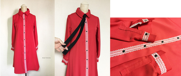 【1点もの・デザイン画付き】レッドロングシャツ型ワンピース（KOJI TOYODA） 4枚目の画像