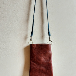 ポシェット　濃いブラウン　オイルシュリンクレザー　手織り紐 12枚目の画像