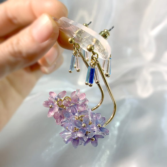 耳環 丁香花 樹脂 琉璃 蘭花 銀飾 禮盒 耳夾 手工 第2張的照片
