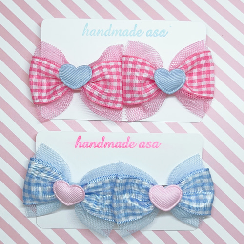 ヘアゴム】チェック柄 りぼん ハート ゴム 可愛いカラーでプチギフトや