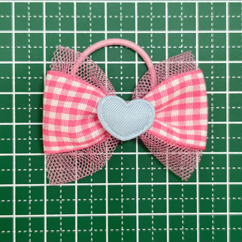 ヘアゴム】チェック柄 りぼん ハート ゴム 可愛いカラーでプチギフトや