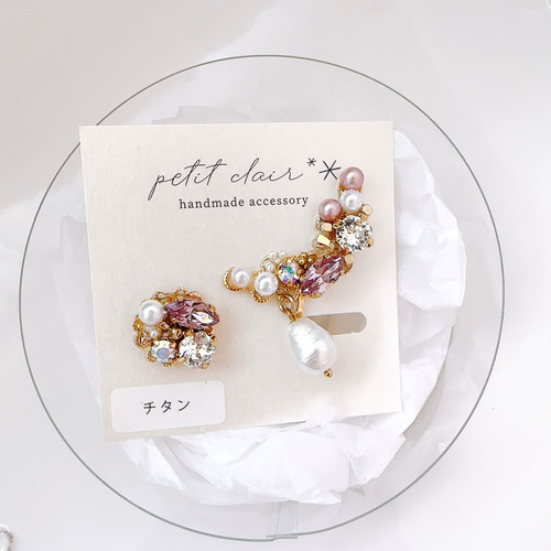 ピンクビジュー♡パールのイヤーカフセット イヤーカフ petitclair