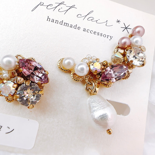ピンクビジュー♡パールのイヤーカフセット イヤーカフ petitclair