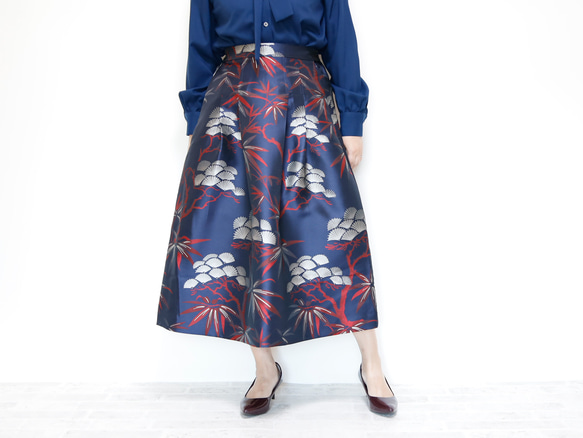 ロング丈 80cm丈 KABUKI ネイビーXレッド きまぐれコレクション ロングスカート 3枚目の画像