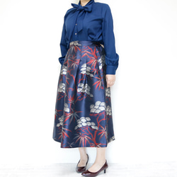 ロング丈 80cm丈 KABUKI ネイビーXレッド きまぐれコレクション ロングスカート 4枚目の画像