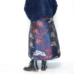 ロング丈 80cm丈 KABUKI ネイビーXレッド きまぐれコレクション ロングスカート 10枚目の画像