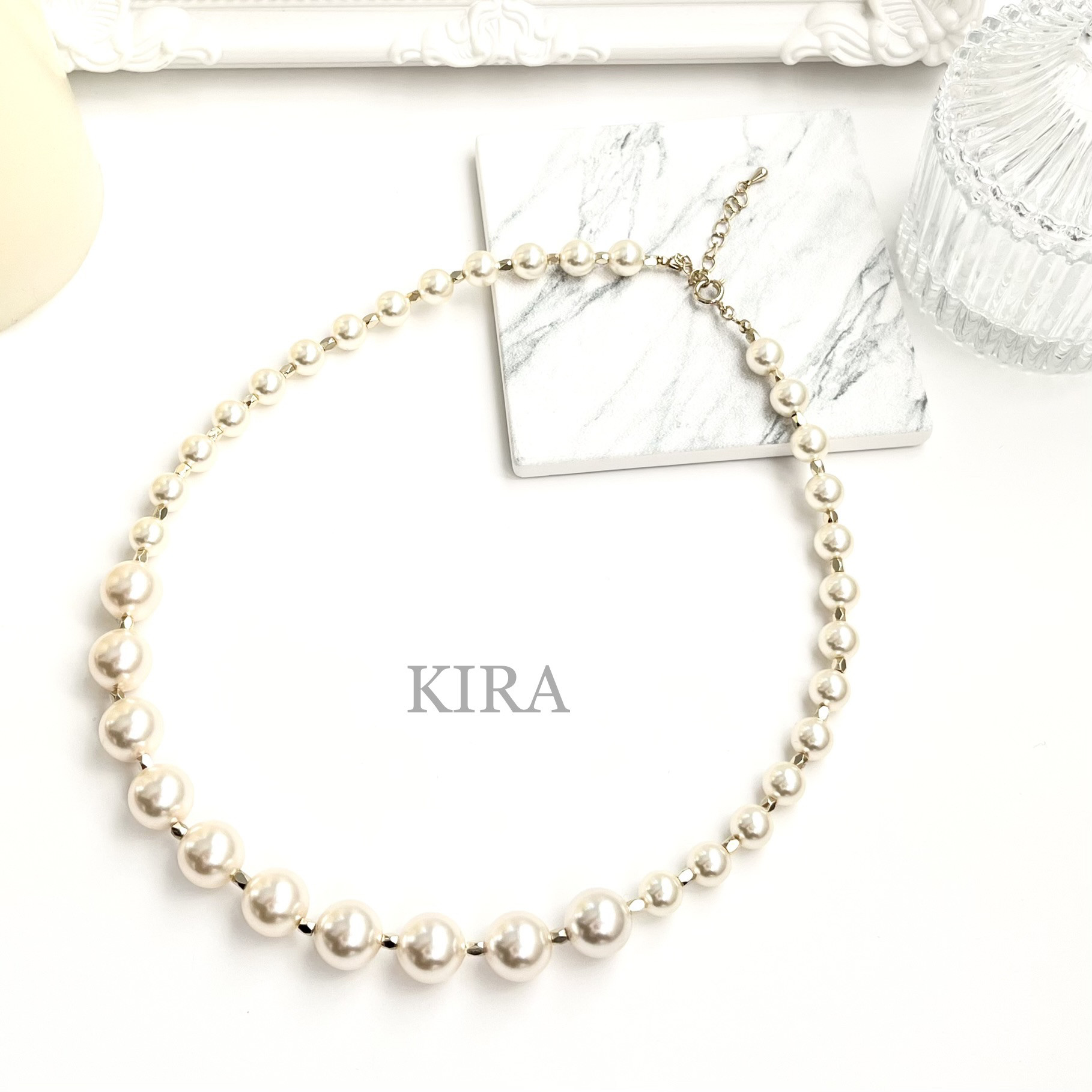 パール・クリスタル・8㎜12㎜ネックレス✨