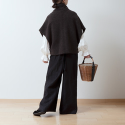 高品質羊毛圍巾披肩背心，搭配緞帶/深棕色 第15張的照片