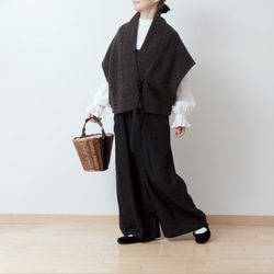 高品質羊毛圍巾披肩背心，搭配緞帶/深棕色 第14張的照片