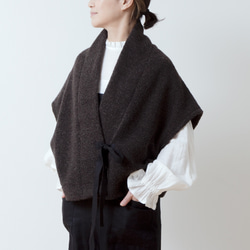 高品質羊毛圍巾披肩背心，搭配緞帶/深棕色 第1張的照片