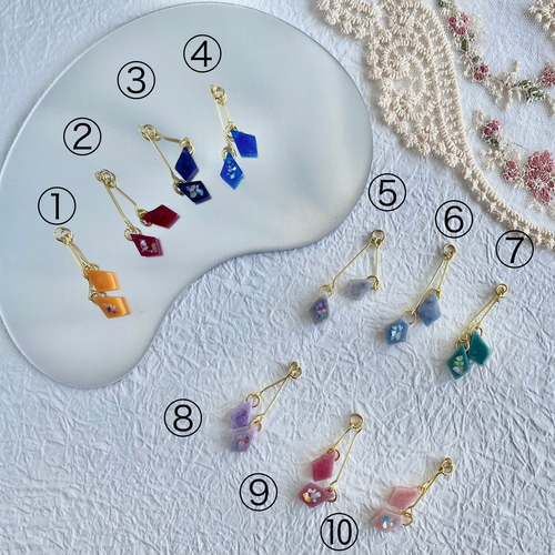 レジン アクセサリー ピアス イヤリング 垂れ下がり 10カラー