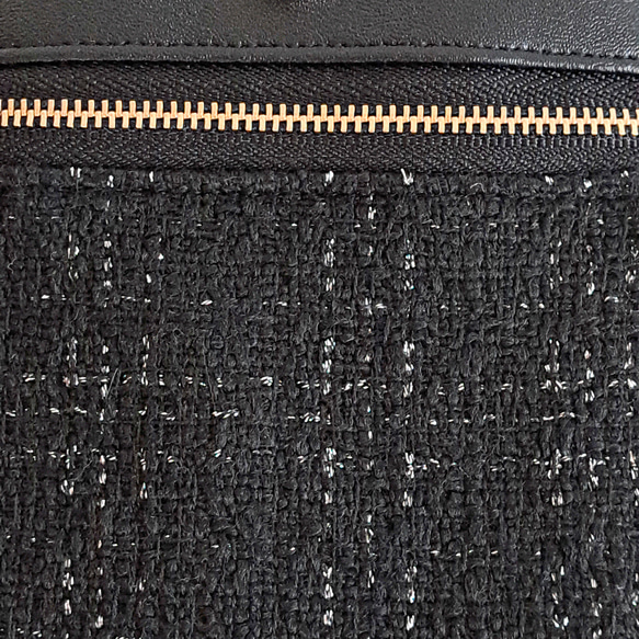 スマホショルダー ミニショルダー　スマホポシェット 外ポケット付き　ファンシーツイード　ラメ　ブラック 7枚目の画像