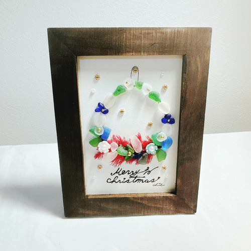 シーグラスアート クリスマスリース インテリア雑貨 置物 壁掛け 北欧