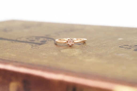 K10YG 天然カラーローズカット ダイヤモンド リング 指輪・リング