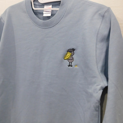 イケメン「ハシビロコウ」の刺繍入りクールネックスウェット　10.0オンス　男女兼用 3枚目の画像