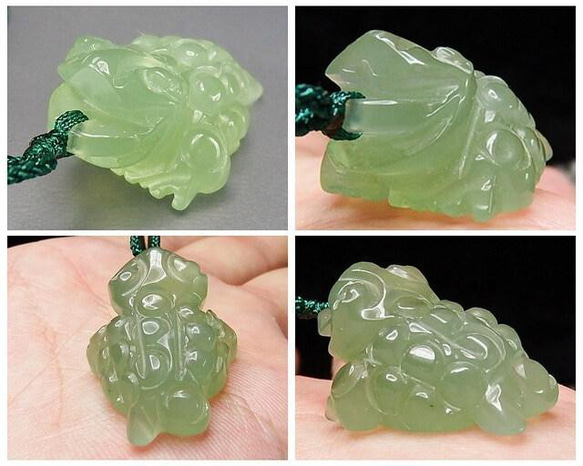 天然石ひすいネフライト金蟾3D彫りペンダント緑糸ネックレス 5枚目の画像