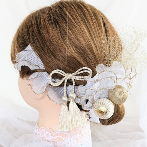 ヘアアクセサリーブライダル着物成人式髪飾り 618番 西陣織リボンと