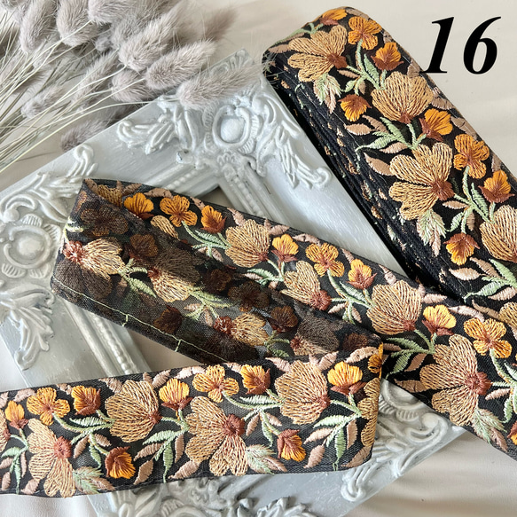 50cm  インド刺繍リボン チュール  花柄 19枚目の画像