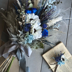 アネモネとローズブーケ　blue＆white／ カラー調整可　ウエディングブーケ・スワッグ・花束 5枚目の画像