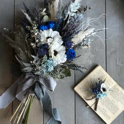アネモネとローズブーケ　blue＆white／ カラー調整可　ウエディングブーケ・スワッグ・花束 11枚目の画像