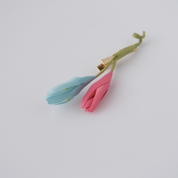 お花のクリップ　ピンク×ライトブルー　染花　布花 4枚目の画像
