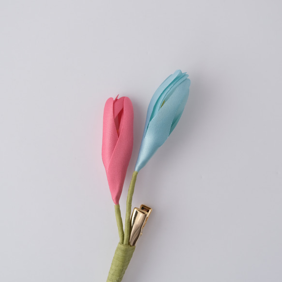 お花のクリップ　ピンク×ライトブルー　染花　布花 5枚目の画像