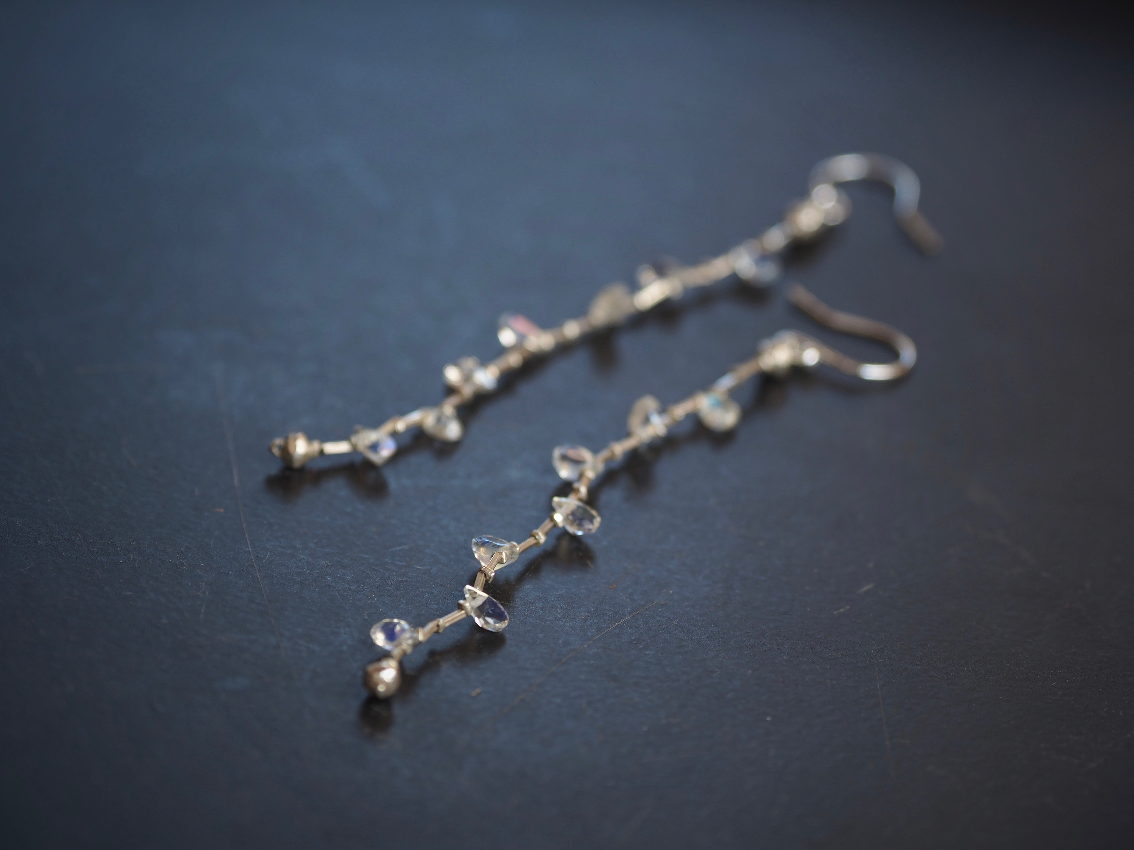 -Rainbow moonstone- silver long pierce