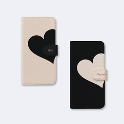 【iPhone15シリーズ対応】Big Heart♡Beige　手帳型スマホケース　ほぼ全機種対応　はめ込み式 5枚目の画像