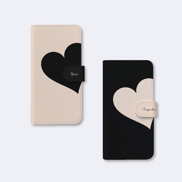 【iPhone15シリーズ対応】Big Heart♡Beige　手帳型スマホケース　ほぼ全機種対応　はめ込み式 5枚目の画像