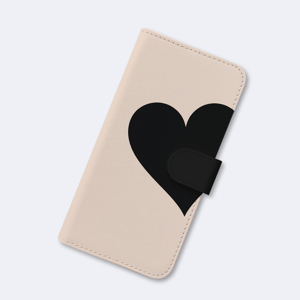 【iPhone15シリーズ対応】Big Heart♡Beige　手帳型スマホケース　ほぼ全機種対応　はめ込み式 2枚目の画像