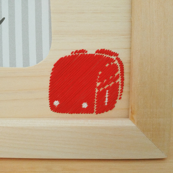 小学校入学の木刺繍フォトフレーム　赤いランドセル 2枚目の画像