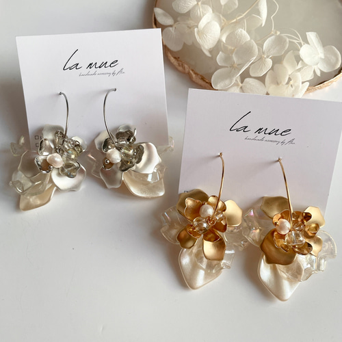 ブライダル ウェディング ピアス シルバー クリア ビッグ シェル パール