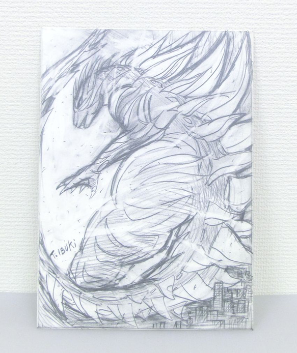 原画 鉛筆画 「ドラゴン」イラストボード 横20.5×縦28.5㎝ イラスト