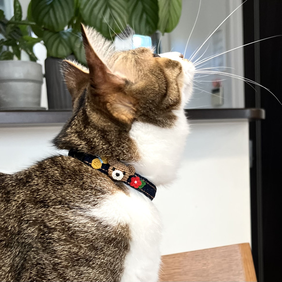 こぐま　猫さんにやさしい首輪【かぎ針編み　猫の首輪　猫　首輪　セーフティバックル　アジャスター　軽い　やわらかい】 15枚目の画像