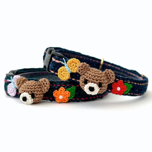 こぐま　猫さんにやさしい首輪【かぎ針編み　猫の首輪　猫　首輪　セーフティバックル　アジャスター　軽い　やわらかい】 1枚目の画像