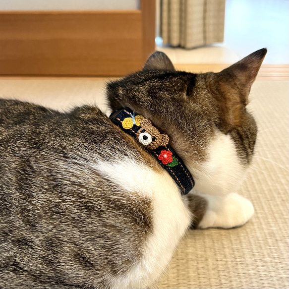 こぐま　猫さんにやさしい首輪【かぎ針編み　猫の首輪　猫　首輪　セーフティバックル　アジャスター　軽い　やわらかい】 18枚目の画像