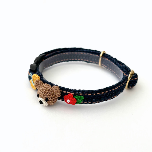 こぐま　猫さんにやさしい首輪【かぎ針編み　猫の首輪　猫　首輪　セーフティバックル　アジャスター　軽い　やわらかい】 6枚目の画像