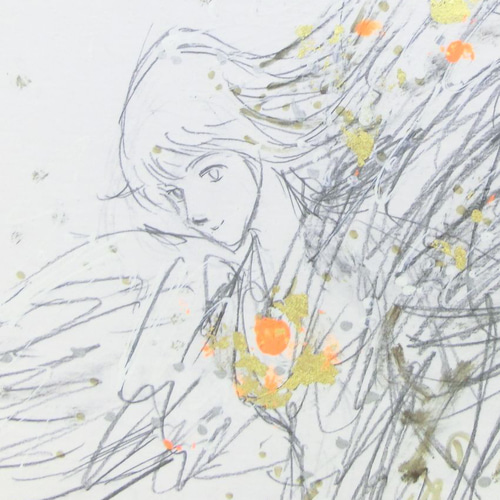 原画 鉛筆画「女神のデッサン」両面画 イラストボード 横24×縦31.5