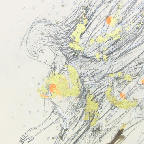 色鉛筆画　美女画　原画 小鳥と猫さん 色鉛筆画 原画 【No．66】 - メルカリ