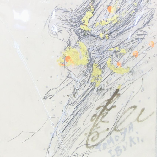 絵画/原画/羽/手/空/真作/鉛筆画/手描き/イラスト 原画 鉛筆画「女神のデッサン」両面画 イラストボード 横24×縦31.5