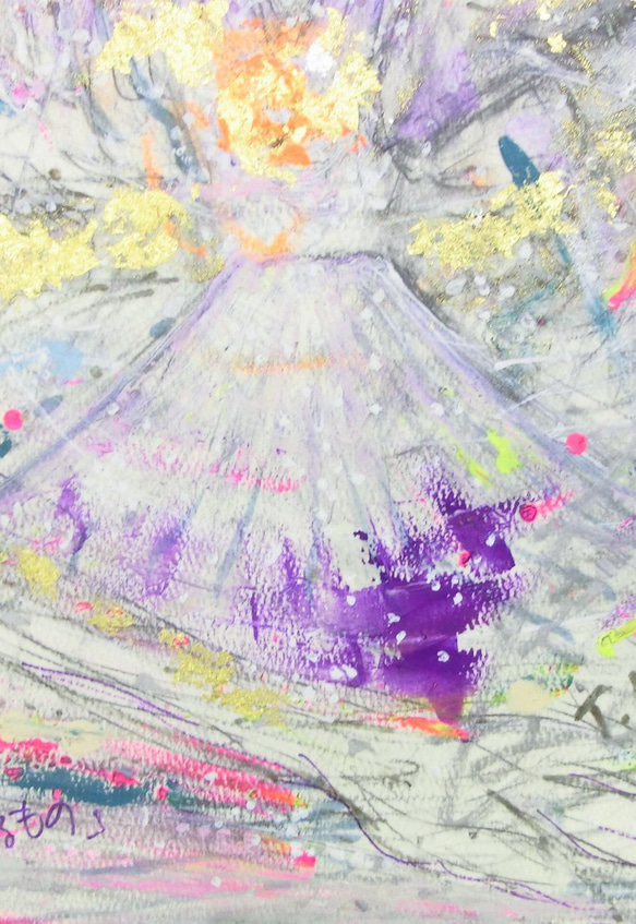 原画 アクリル画「富士に宿るもの」両面画 イラストボード 横28×縦36.5㎝ 4枚目の画像