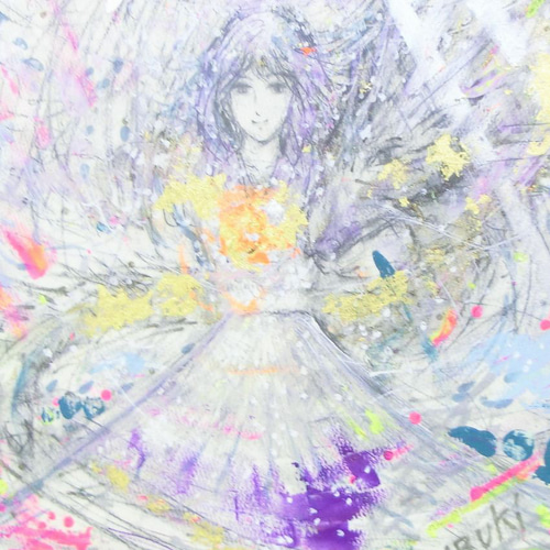 原画 アクリル画「富士に宿るもの」両面画 イラストボード 横28×縦36.5